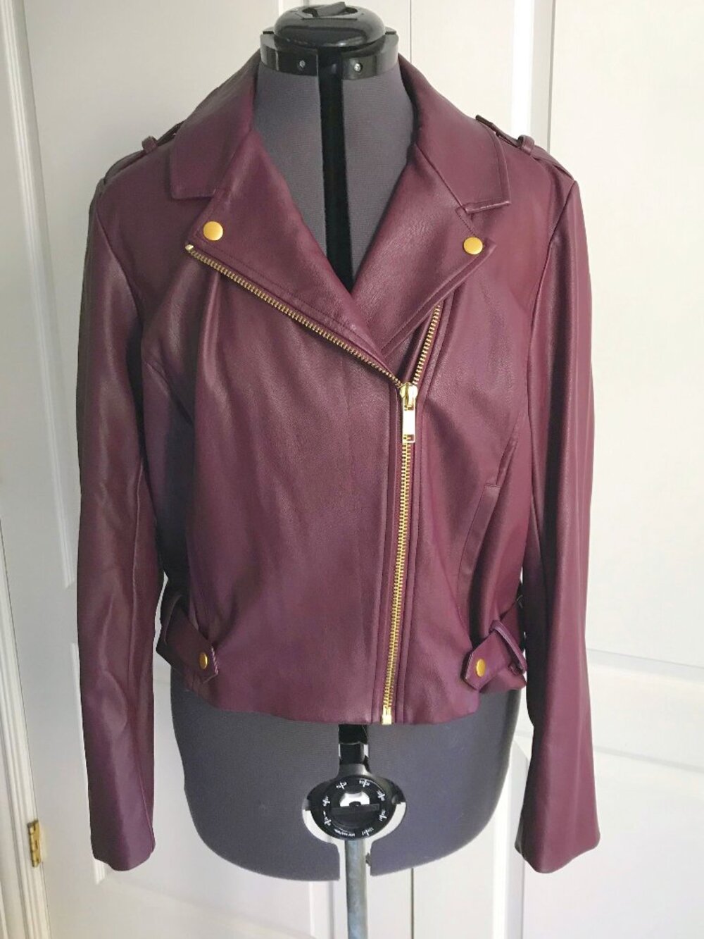 Burgundy Maroon Michael Kors Faux Leather Moto Biker Jacket Size XL